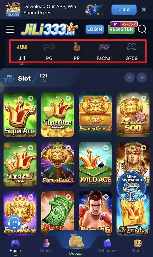 Jili333 provider page featuring NetEnt Pragmatic Play JILI and Evolution